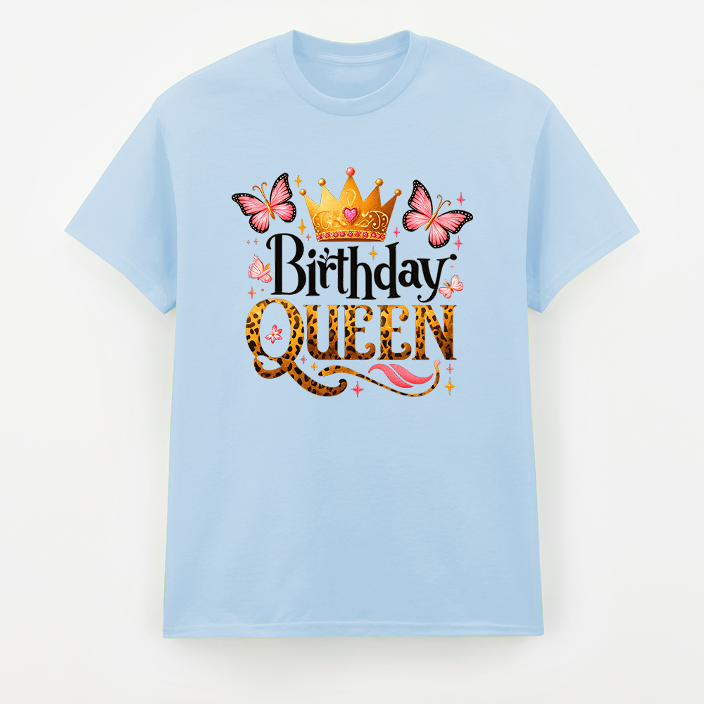 Birthday Queen T-Shirt mit Krone und Schmetterlingen