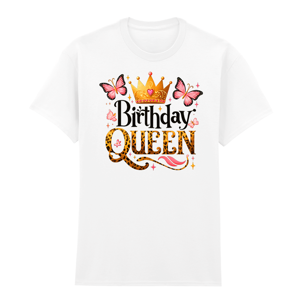 Birthday Queen T-Shirt mit Krone und Schmetterlingen