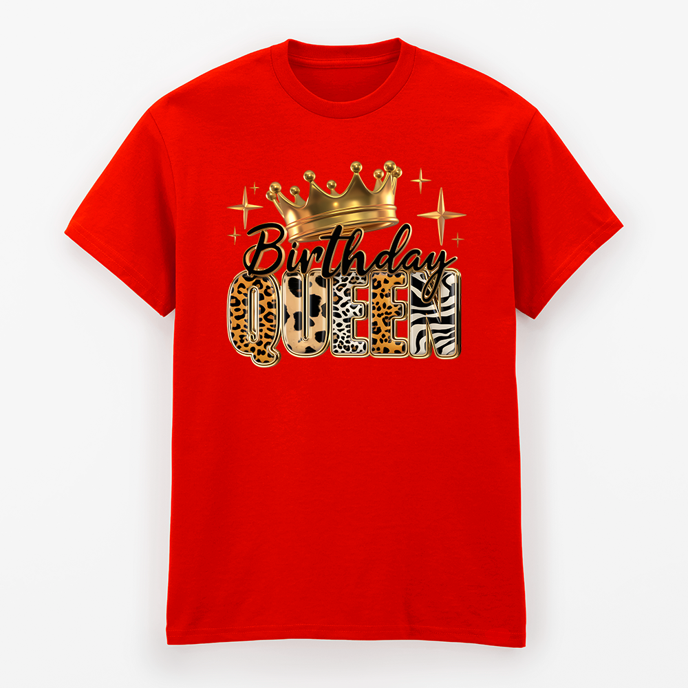Birthday Queen T-Shirt mit Krone im Tier-Look
