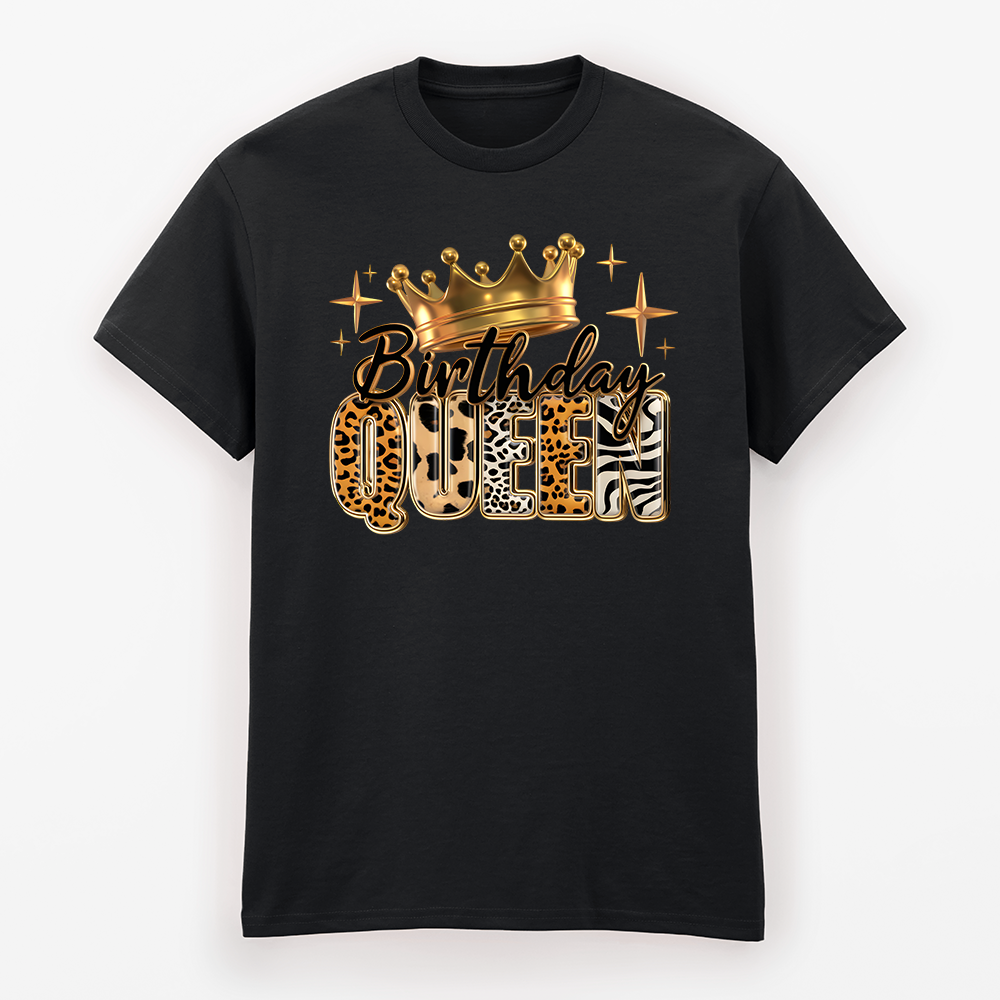 Birthday Queen T-Shirt mit Krone im Tier-Look