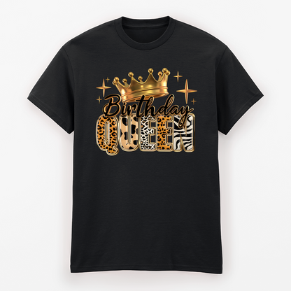 Birthday Queen T-Shirt mit Krone im Tier-Look
