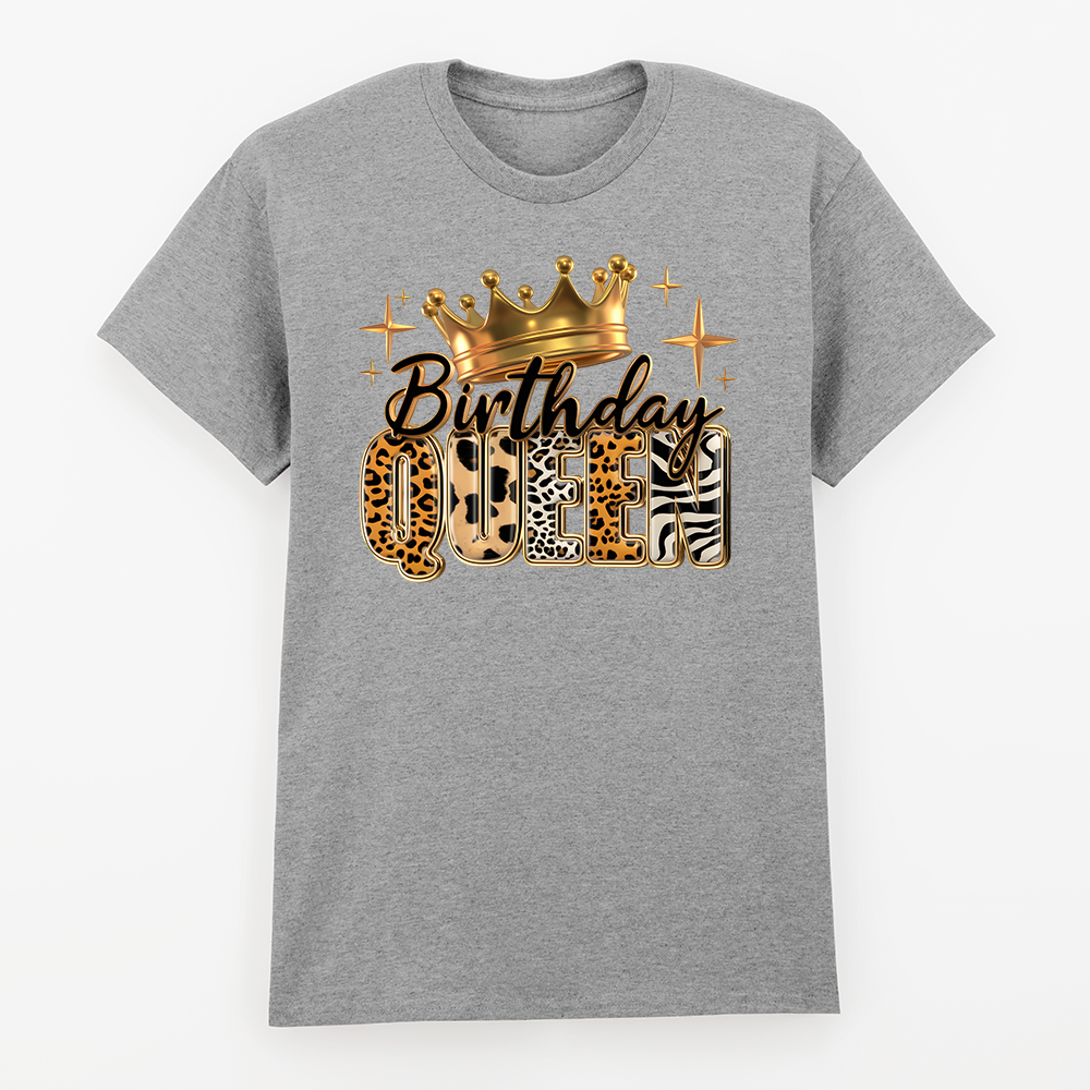 Birthday Queen T-Shirt mit Krone im Tier-Look