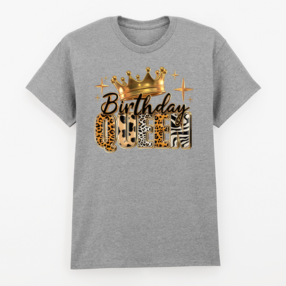Birthday Queen T-Shirt mit Krone im Tier-Look