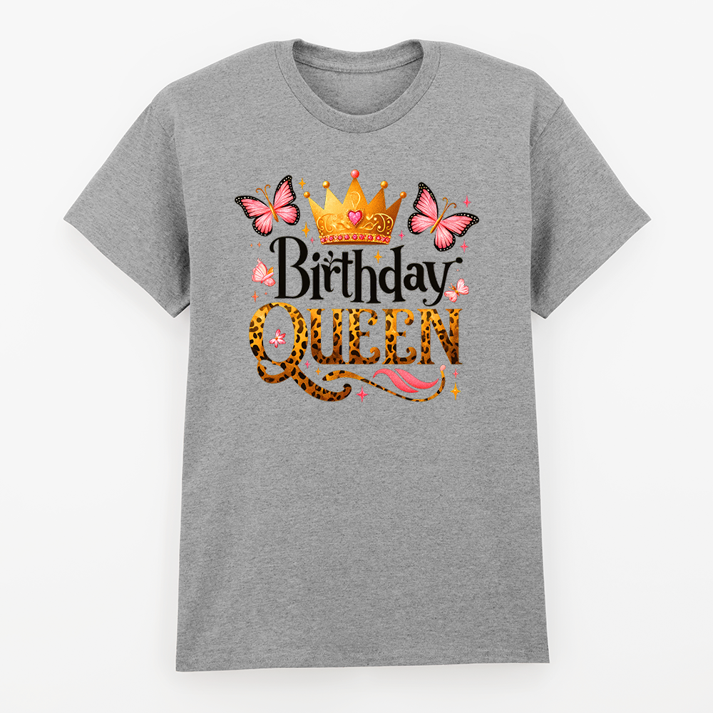 Birthday Queen T-Shirt mit Krone und Schmetterlingen