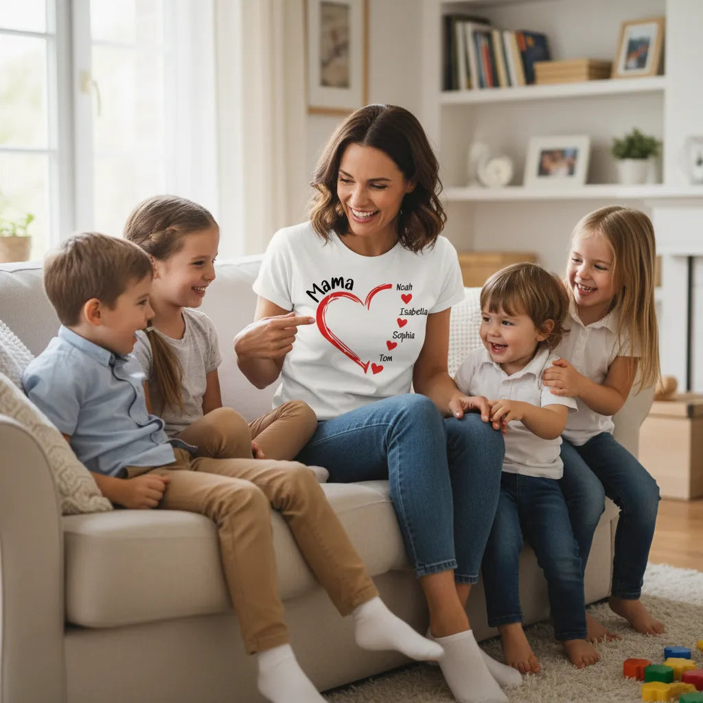 Mama Mom mit Herz - personalisiertes T-Shirt