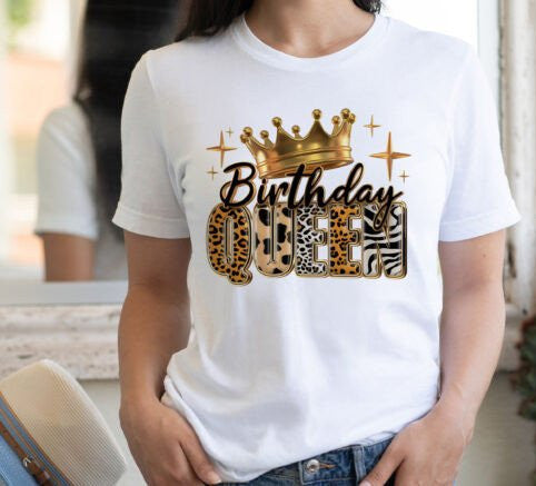 Birthday Queen T-Shirt mit Krone im Tier-Look