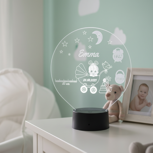 Personalisierte Acrylglas Tischleuchte - Baby Mädchen Geburt