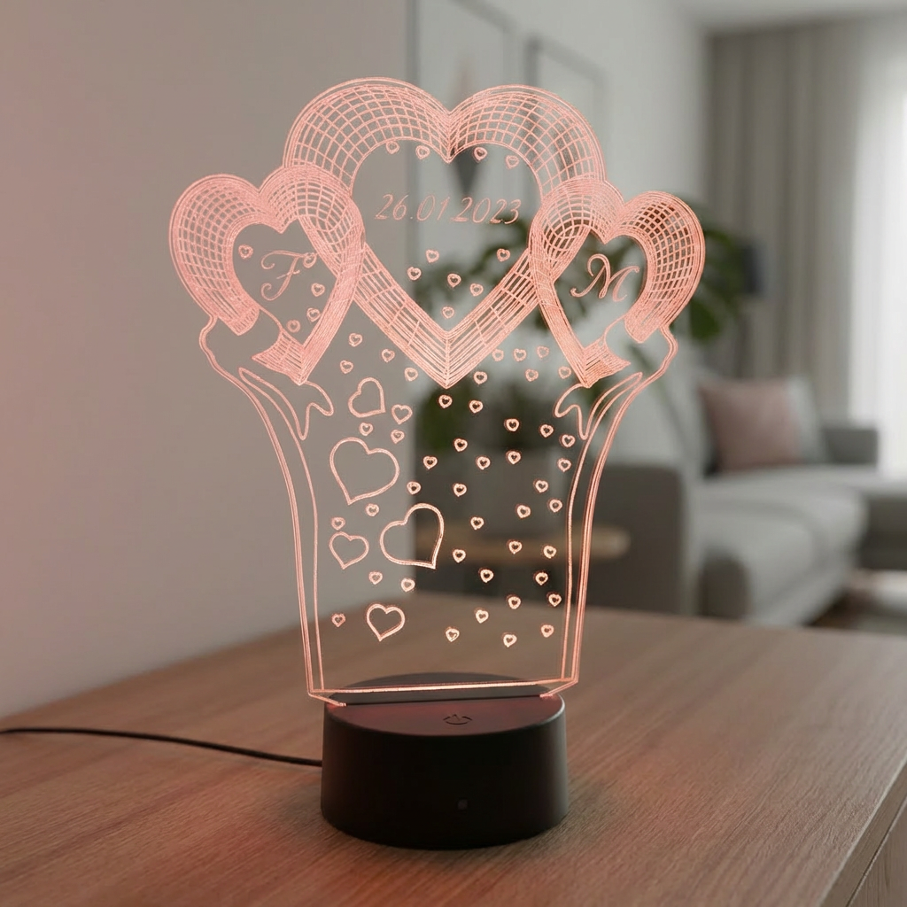 Personalisierte Acrylglas Tischleuchte - Herzen