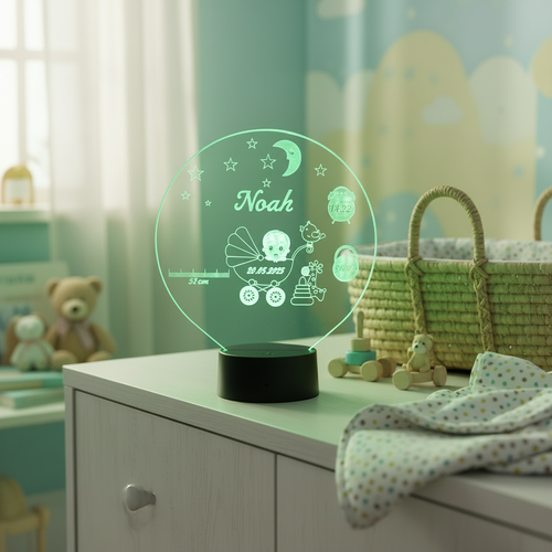 Personalisierte Acrylglas Tischleuchte - Baby Junge Geburt