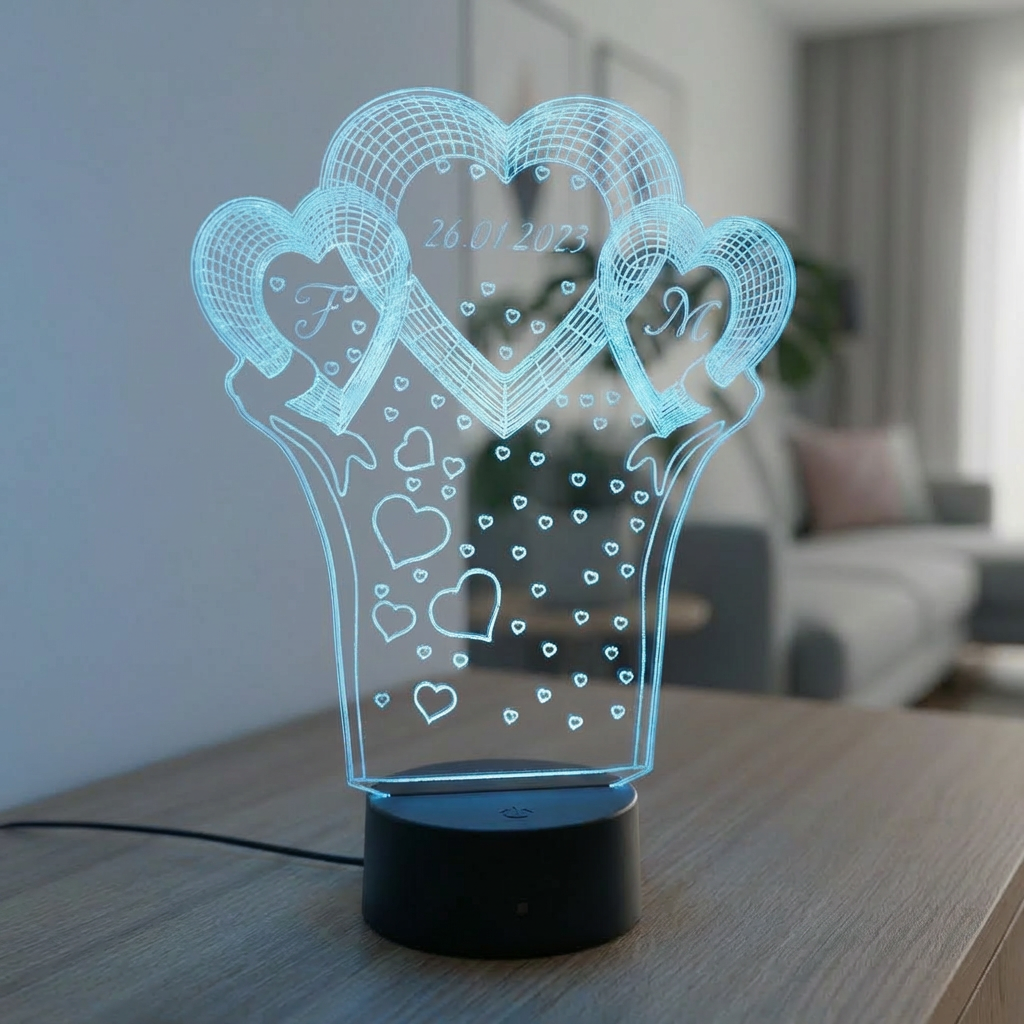 Personalisierte Acrylglas Tischleuchte - Herzen