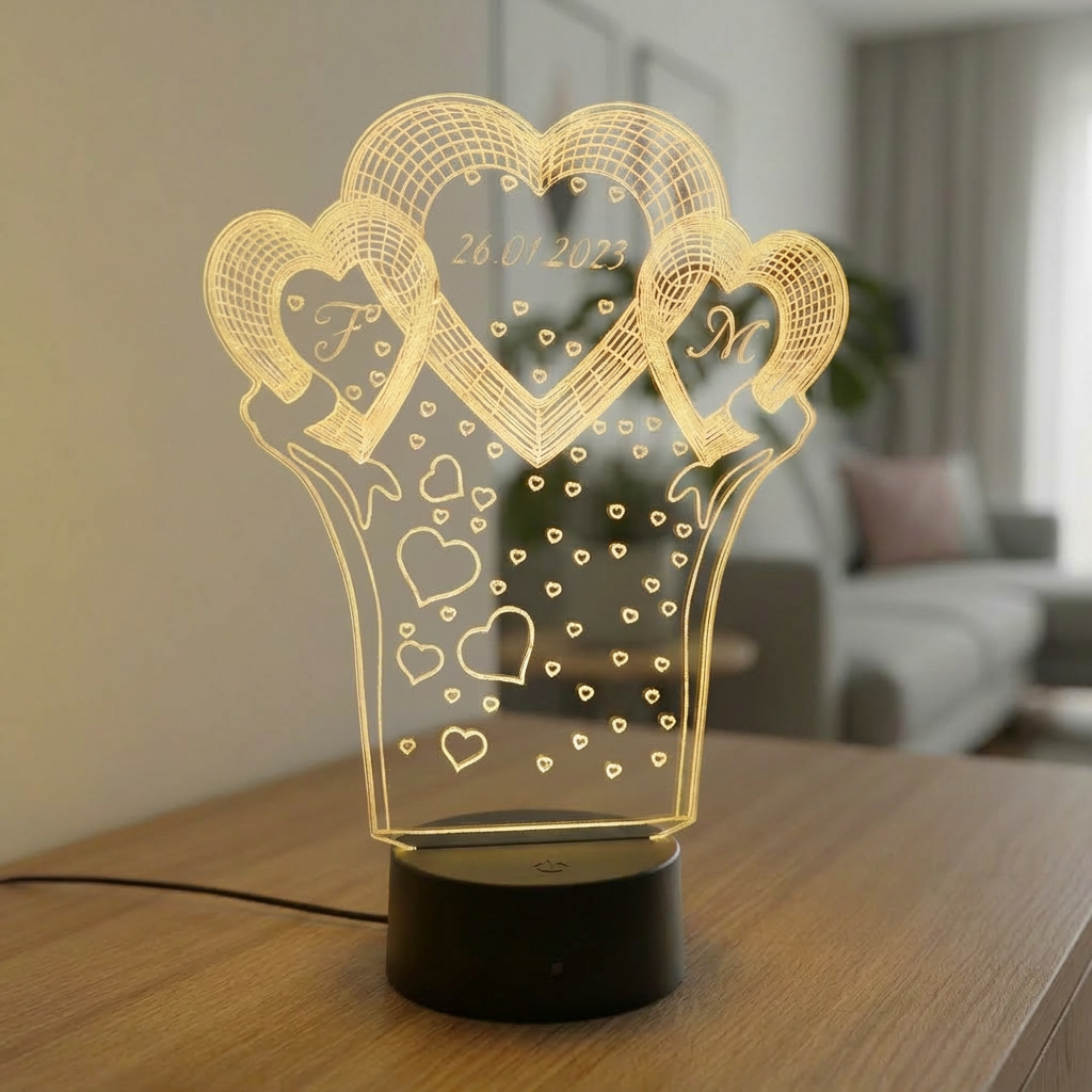 Personalisierte Acrylglas Tischleuchte - Herzen