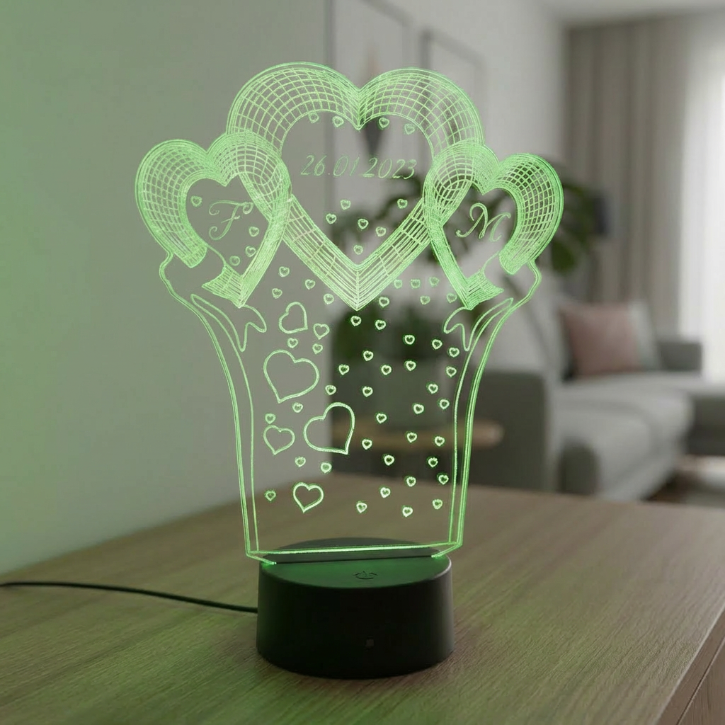 Personalisierte Acrylglas Tischleuchte - Herzen