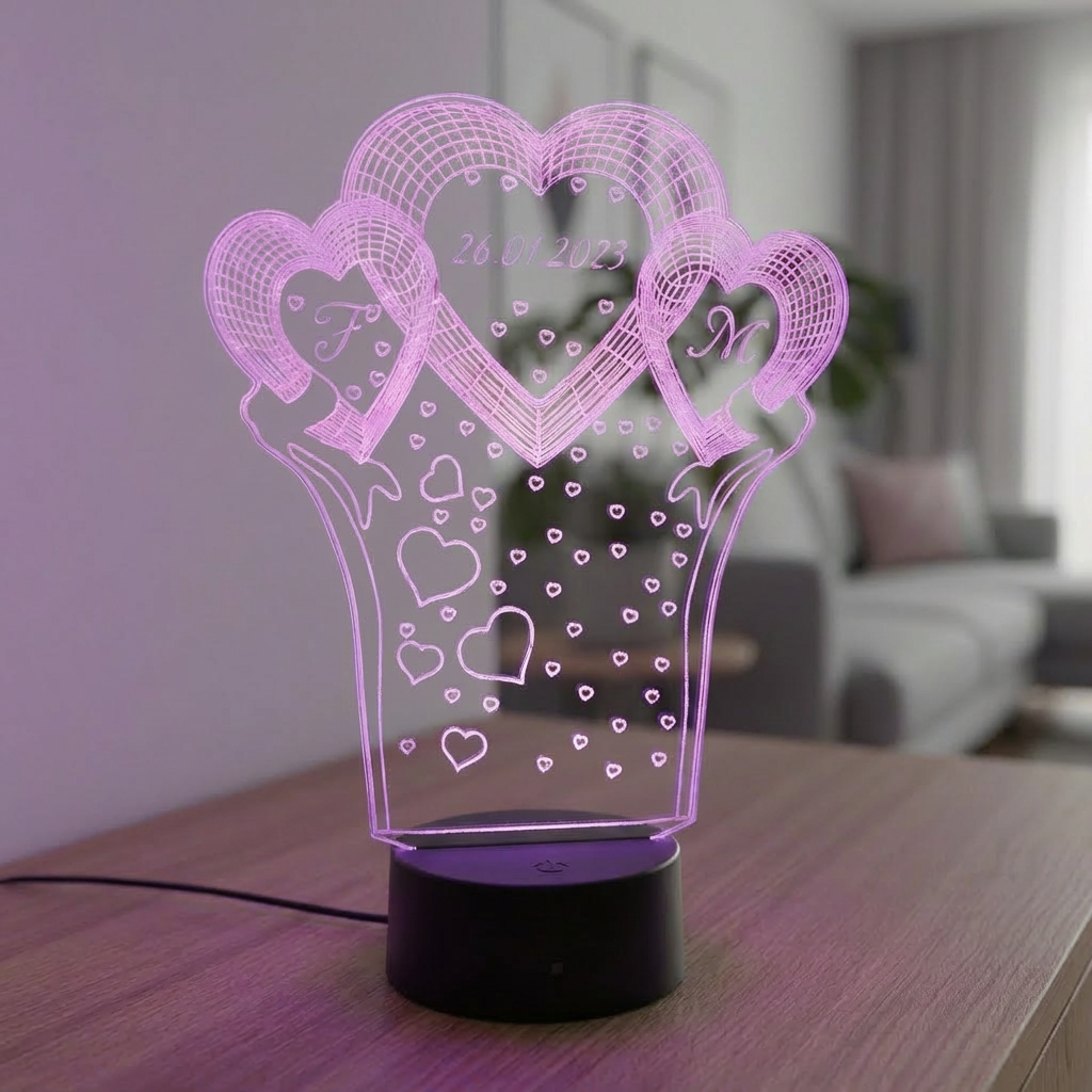 Personalisierte Acrylglas Tischleuchte - Herzen