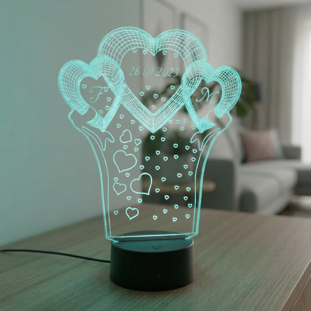 Personalisierte Acrylglas Tischleuchte - Herzen
