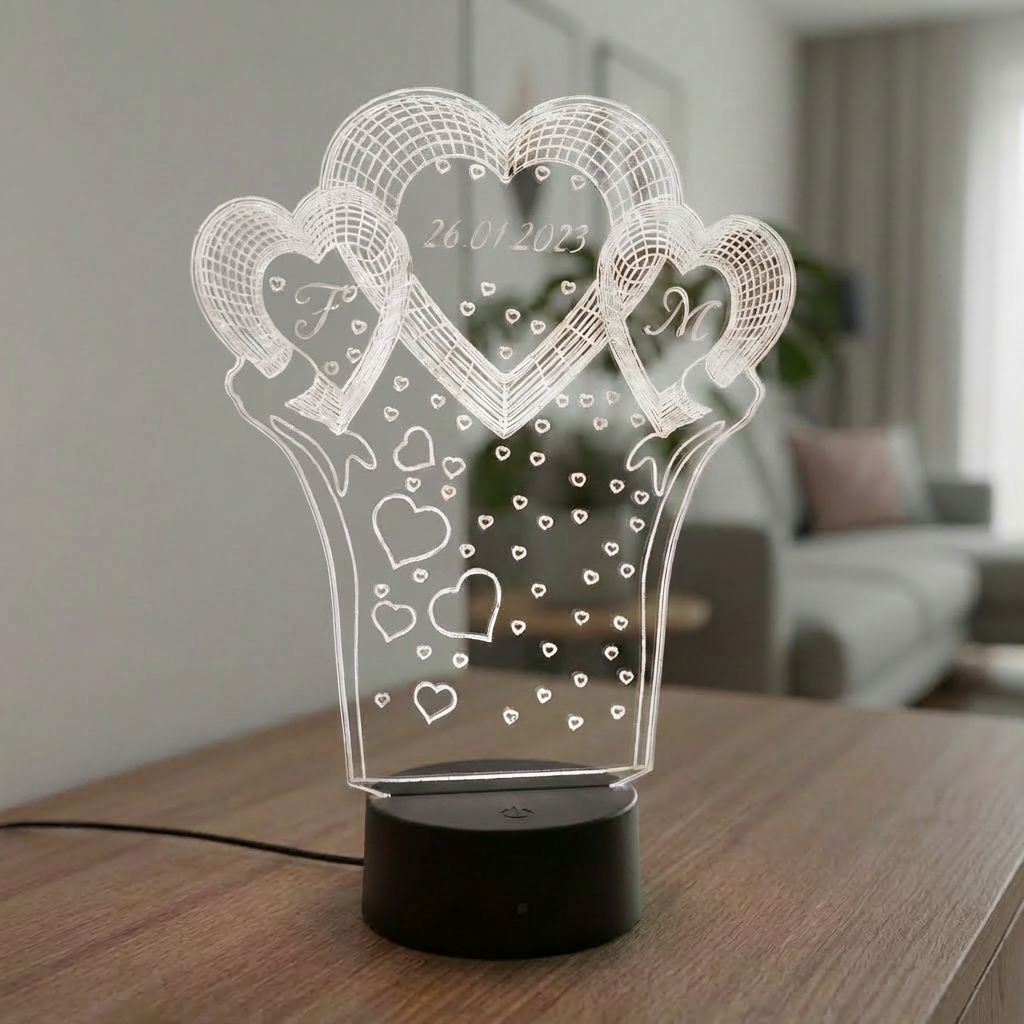 Personalisierte Acrylglas Tischleuchte - Herzen