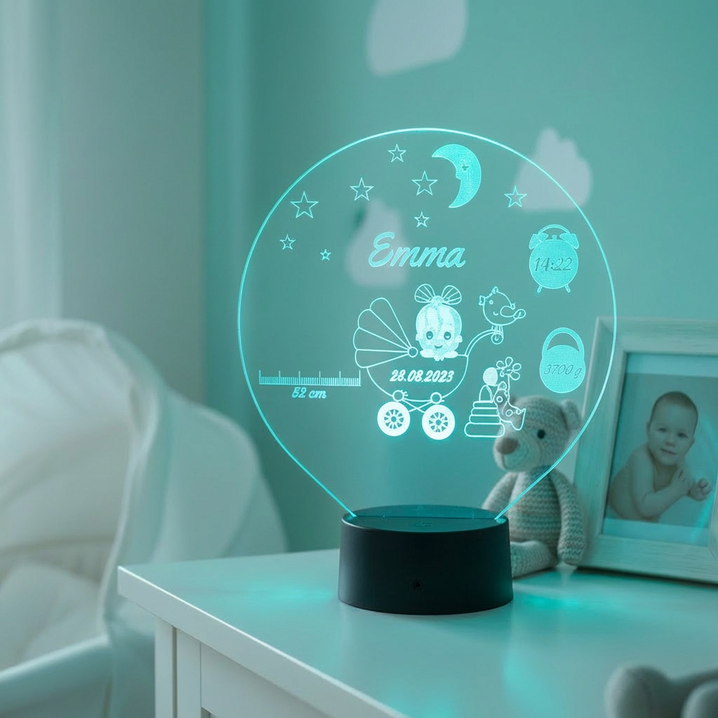 Personalisierte Acrylglas Tischleuchte - Baby Mädchen Geburt