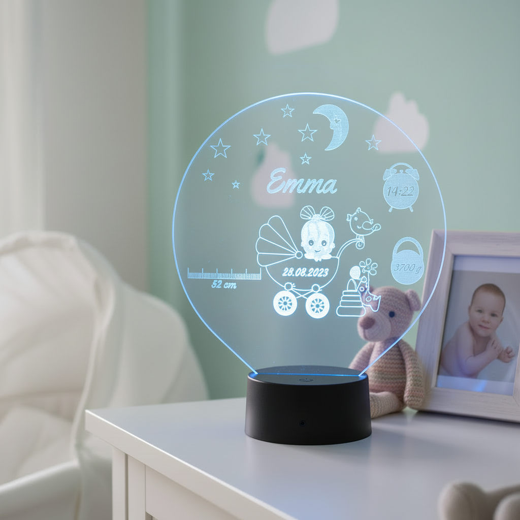 Personalisierte Acrylglas Tischleuchte - Baby Mädchen Geburt