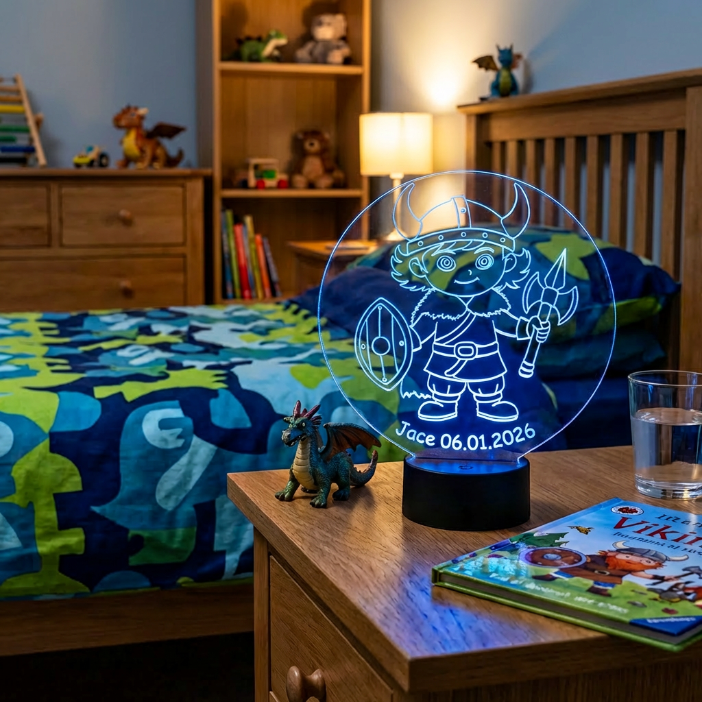 Personalisierte Acrylglas Tischleuchte - Wikingerjunge