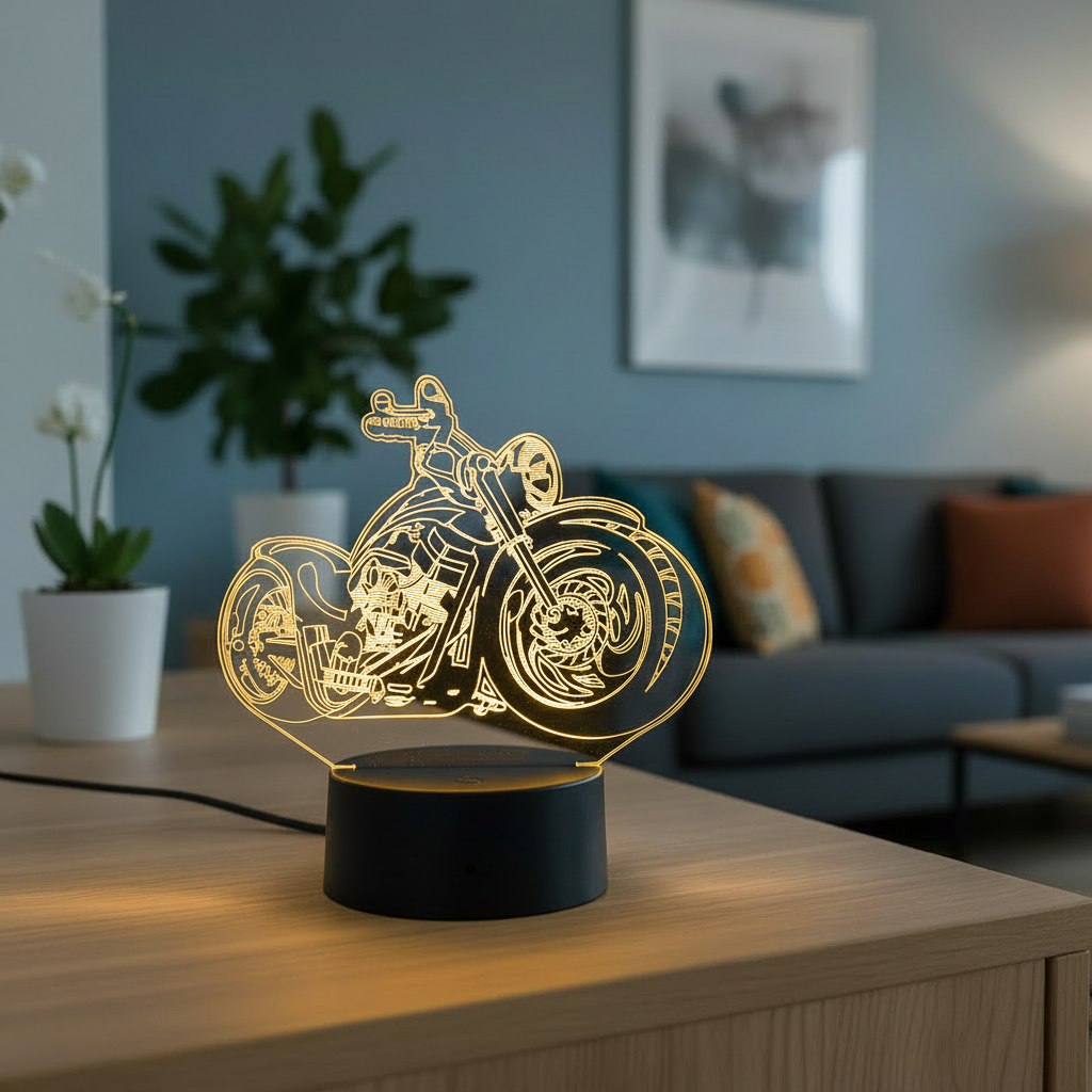Acrylglas Tischleuchte Motorrad Chopper