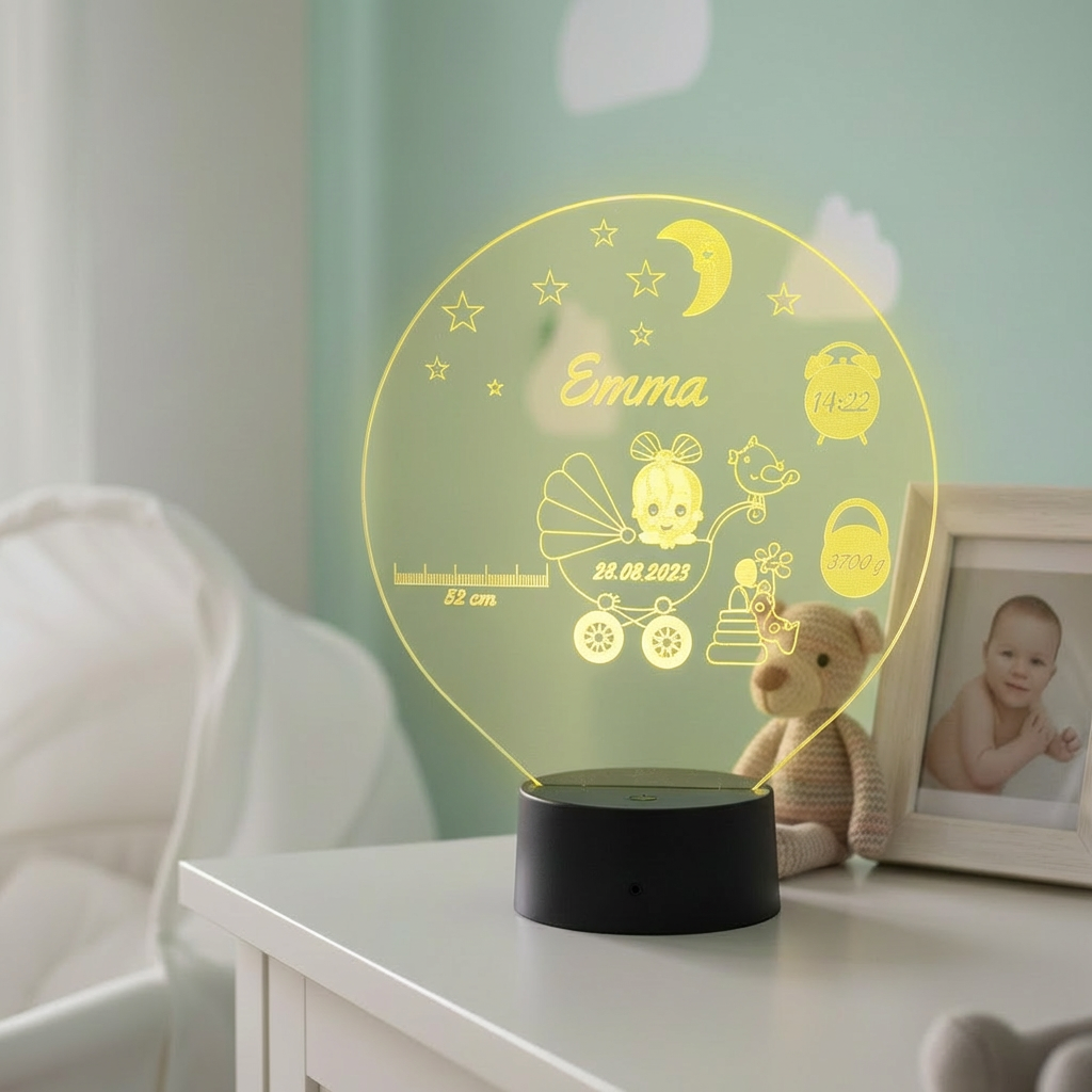 Personalisierte Acrylglas Tischleuchte - Baby Mädchen Geburt