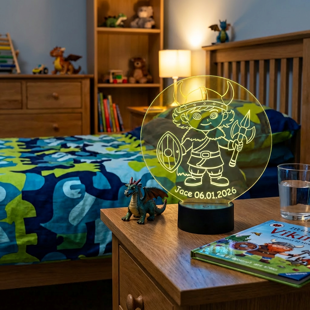 Personalisierte Acrylglas Tischleuchte - Wikingerjunge