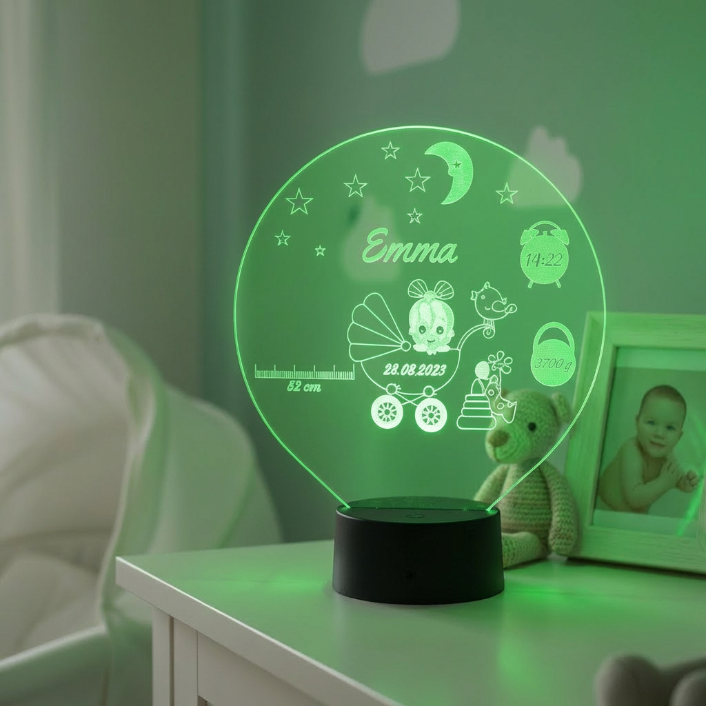Personalisierte Acrylglas Tischleuchte - Baby Mädchen Geburt
