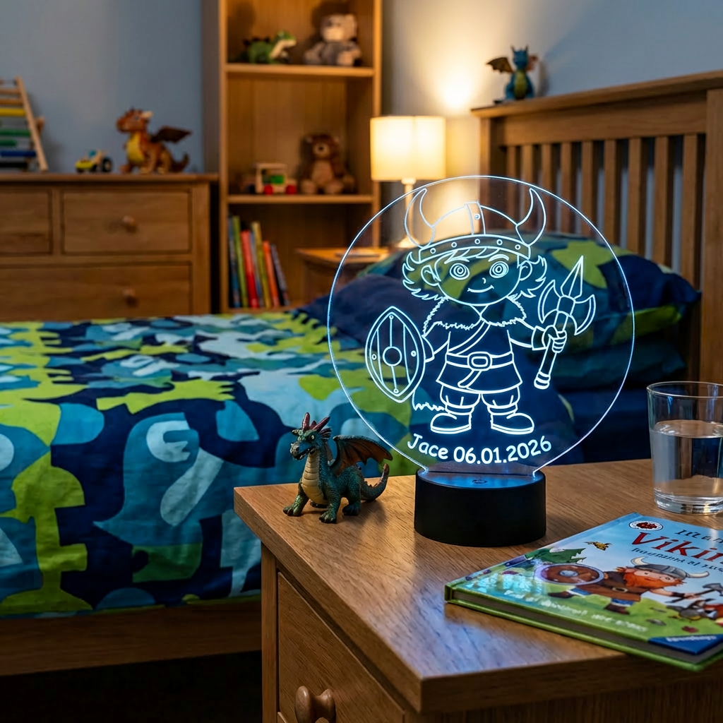 Personalisierte Acrylglas Tischleuchte - Wikingerjunge