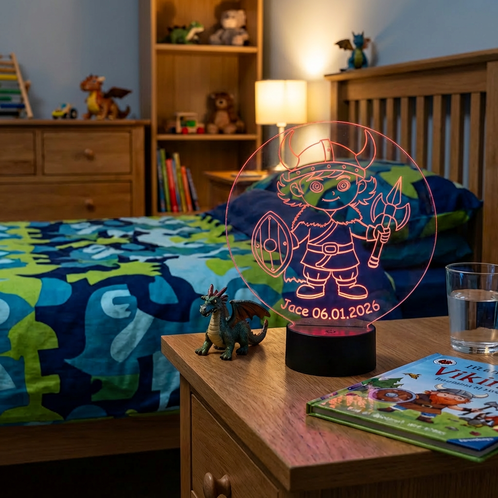 Personalisierte Acrylglas Tischleuchte - Wikingerjunge