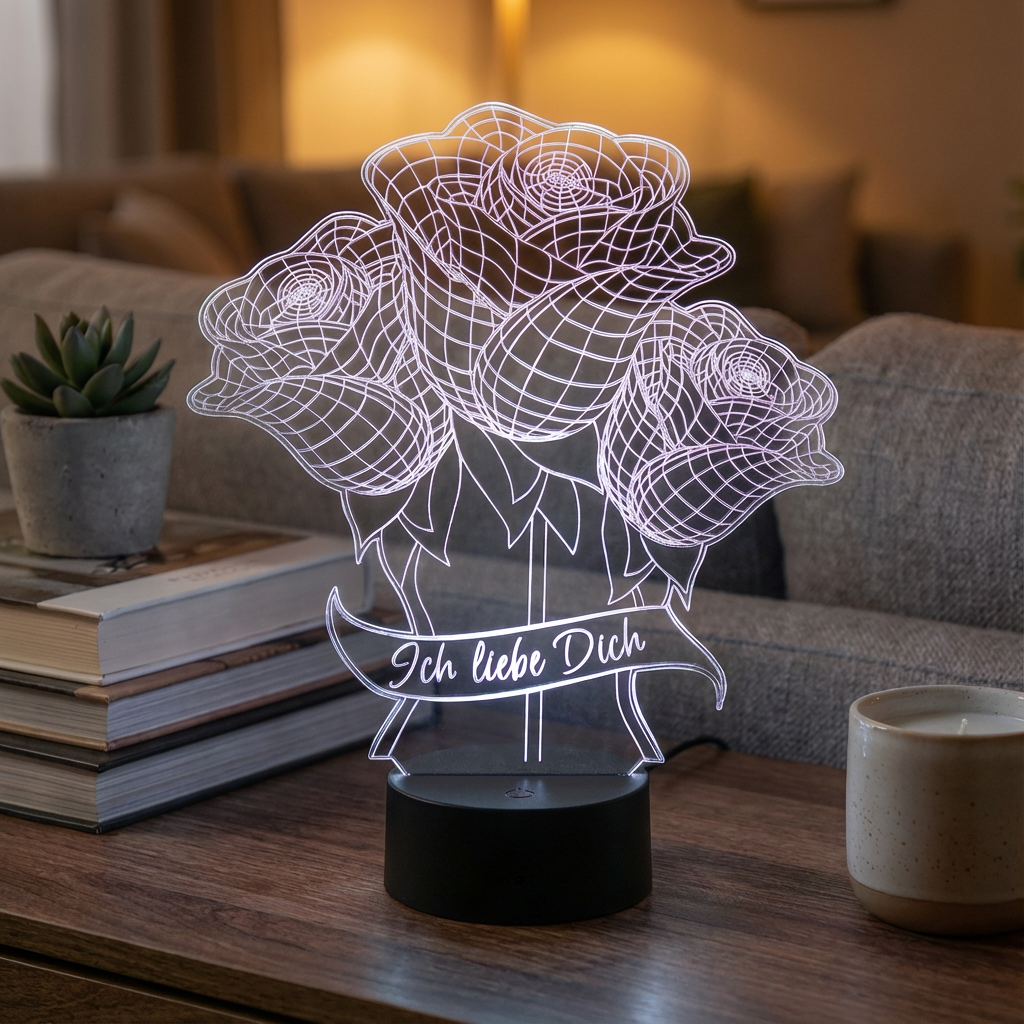 Personalisierte Acrylglas Tischleuchte - Rosenstrauß
