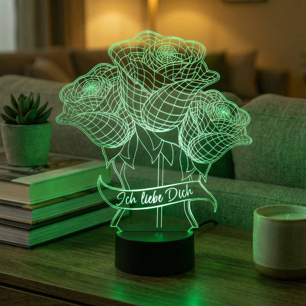 Personalisierte Acrylglas Tischleuchte - Rosenstrauß