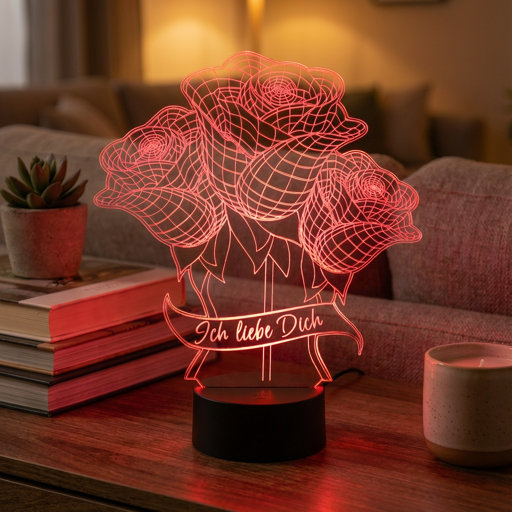 Personalisierte Acrylglas Tischleuchte - Rosenstrauß