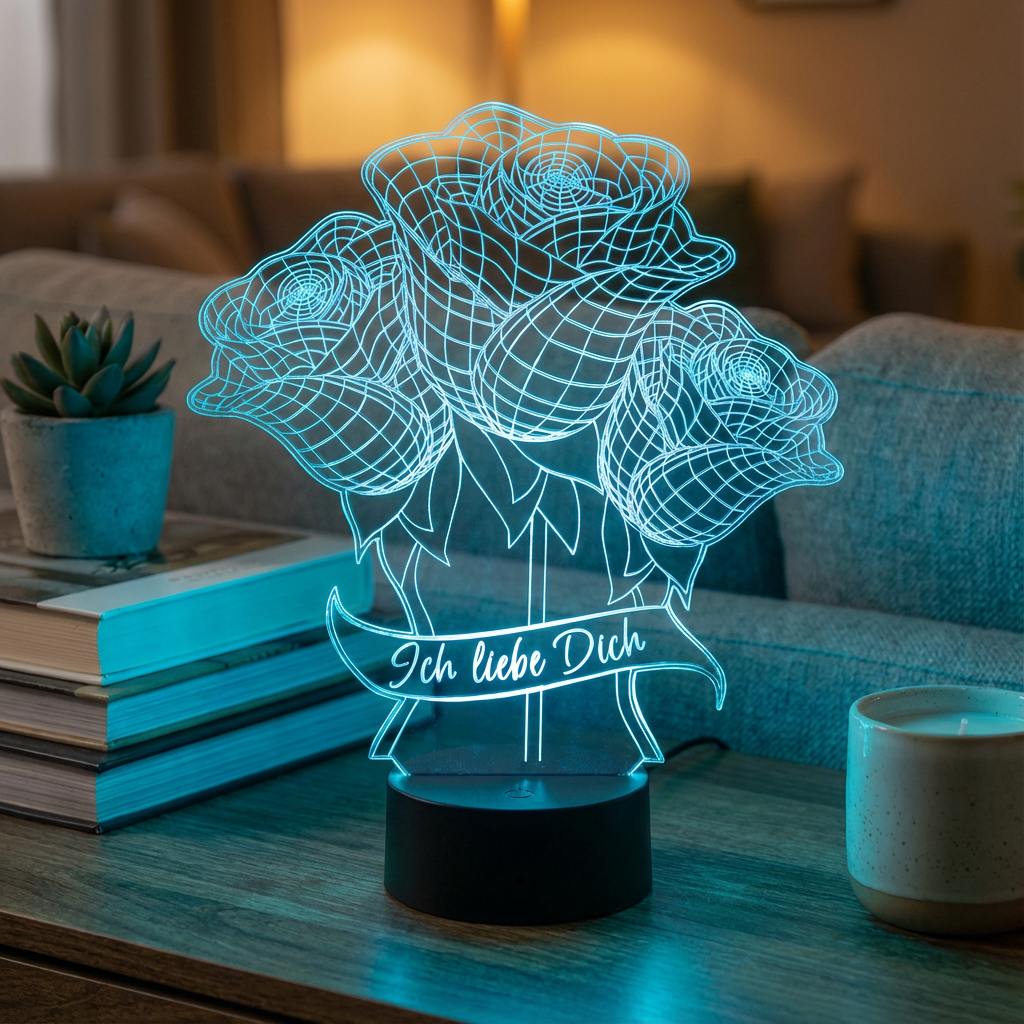 Personalisierte Acrylglas Tischleuchte - Rosenstrauß