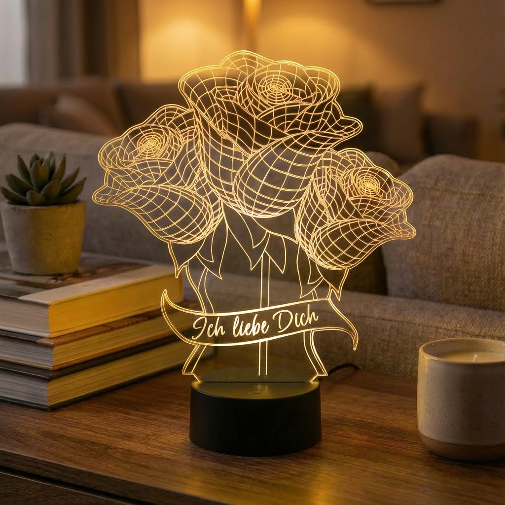 Personalisierte Acrylglas Tischleuchte - Rosenstrauß