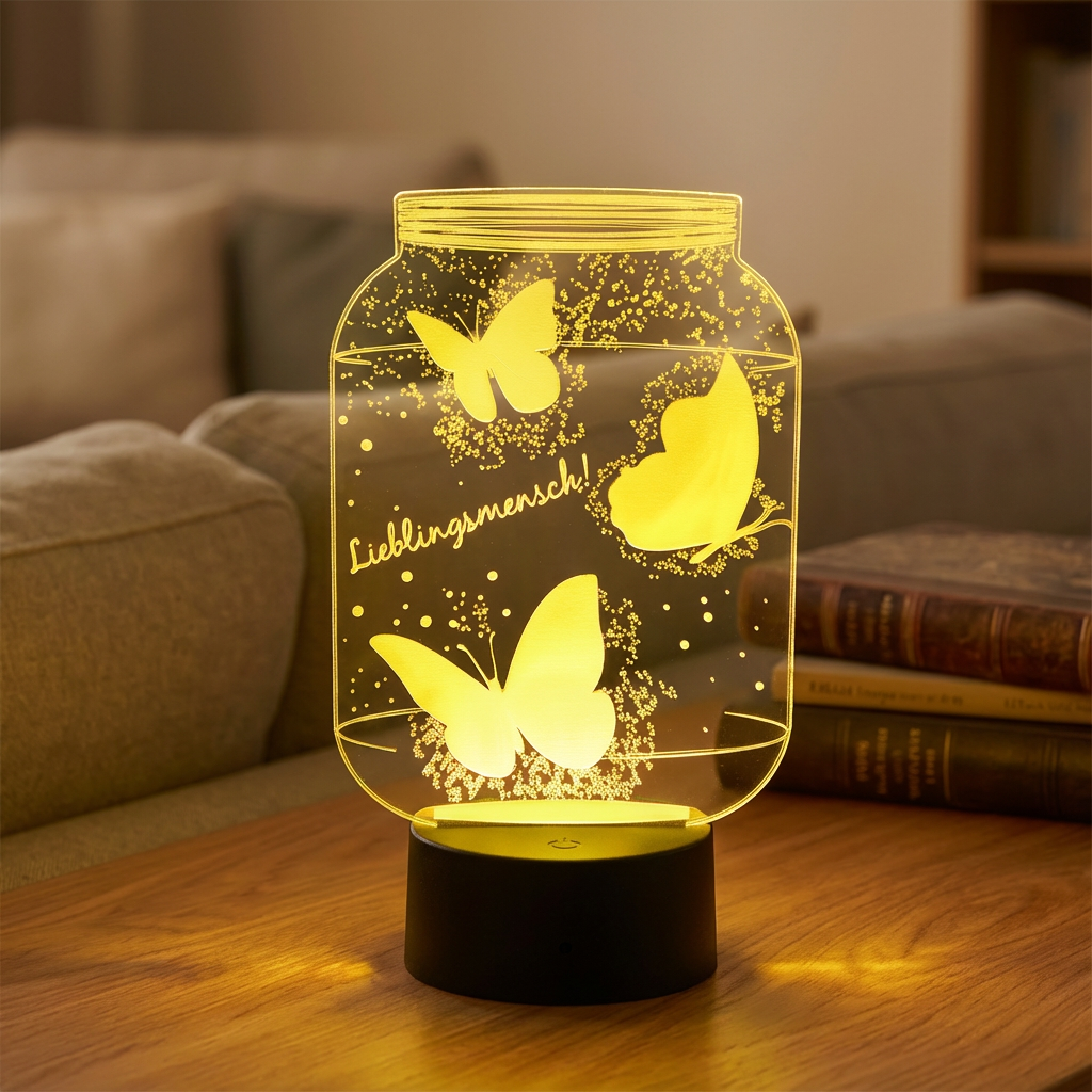Personalisierte Acrylglas Tischleuchte - Schmetterlinge im Glas