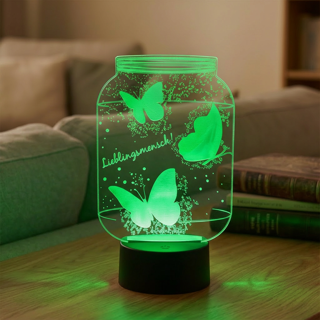 Personalisierte Acrylglas Tischleuchte - Schmetterlinge im Glas