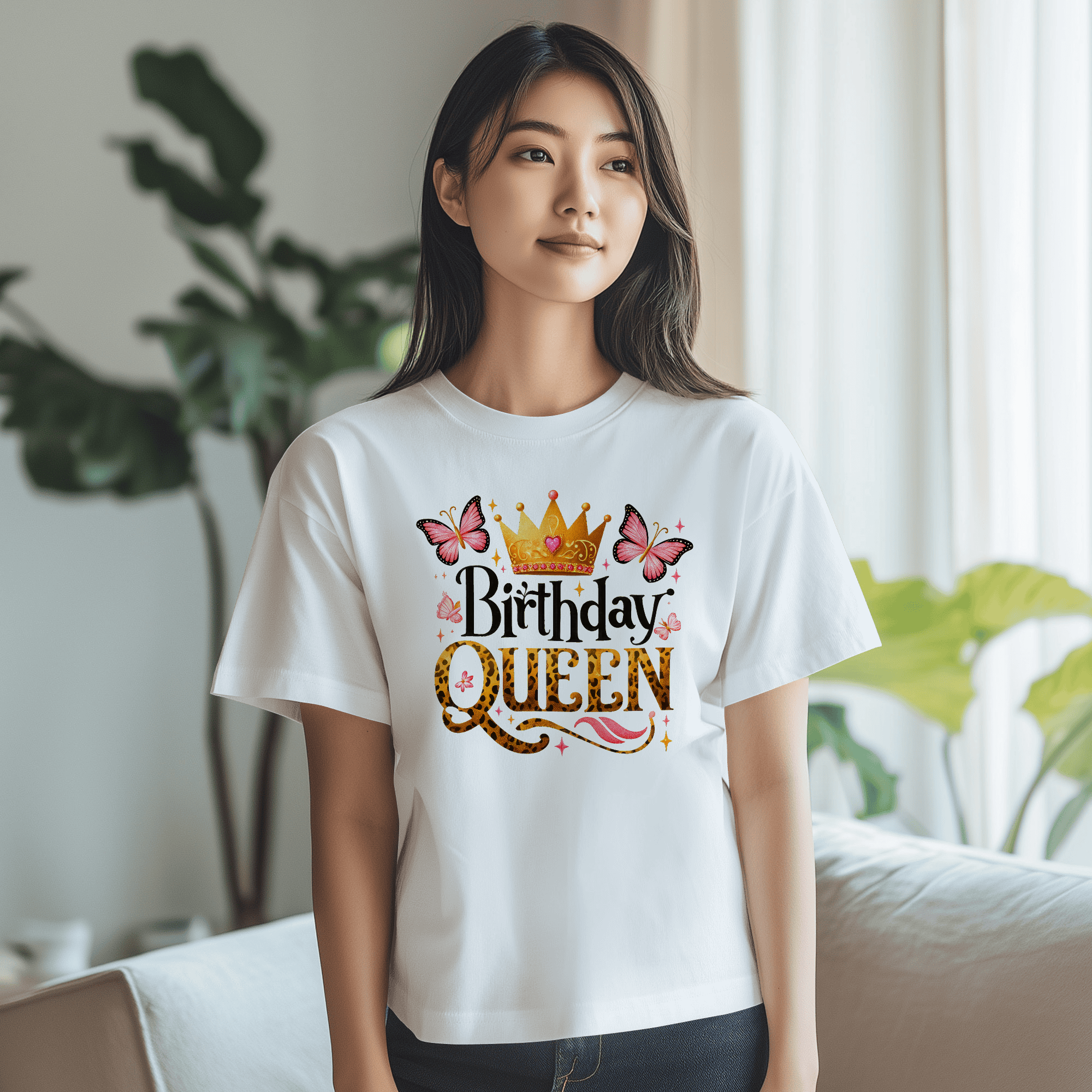T-Shirt<br>Birthday Queen Schmetterlinge
