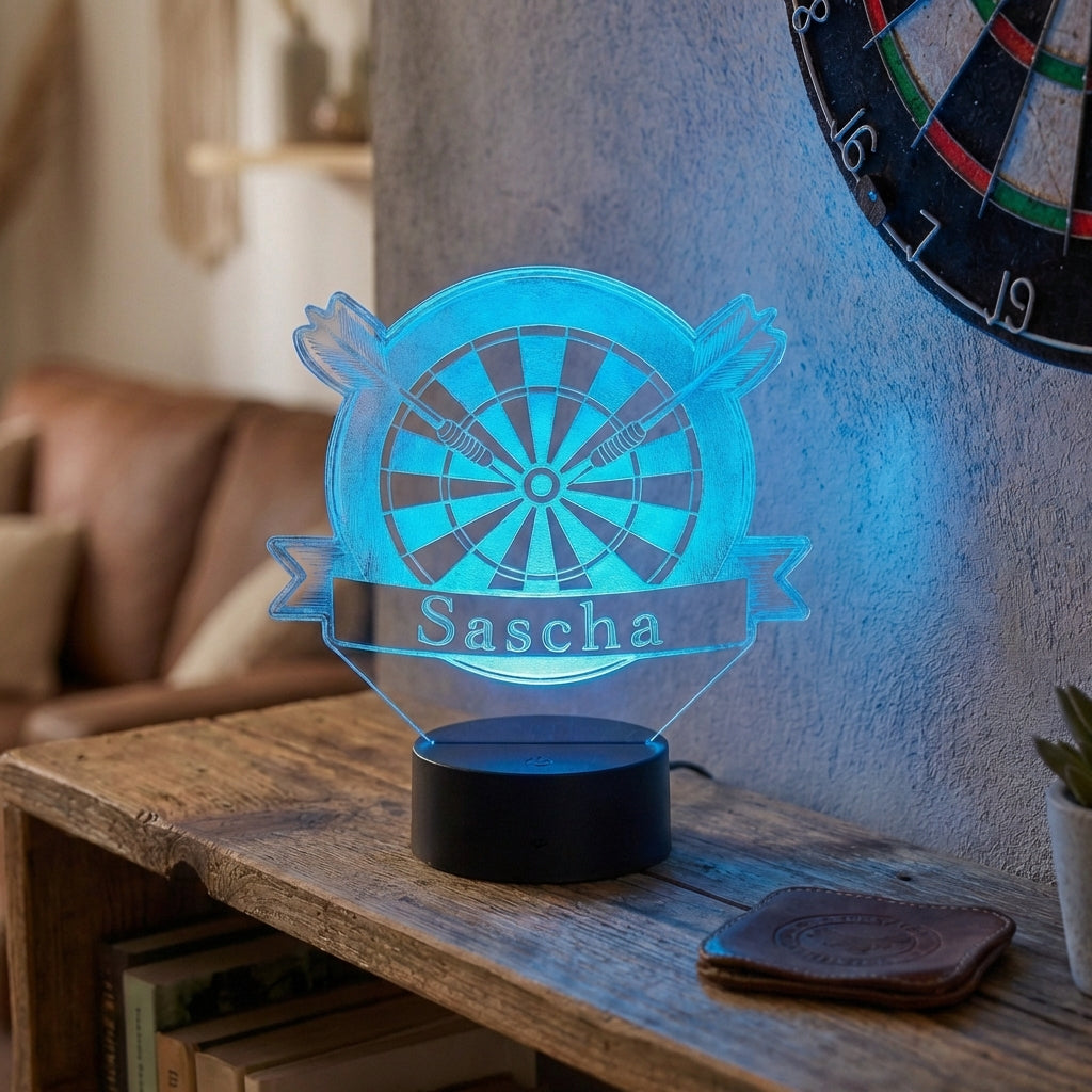 Personalisierte Acrylglas Tischleuchte - Dartscheibe