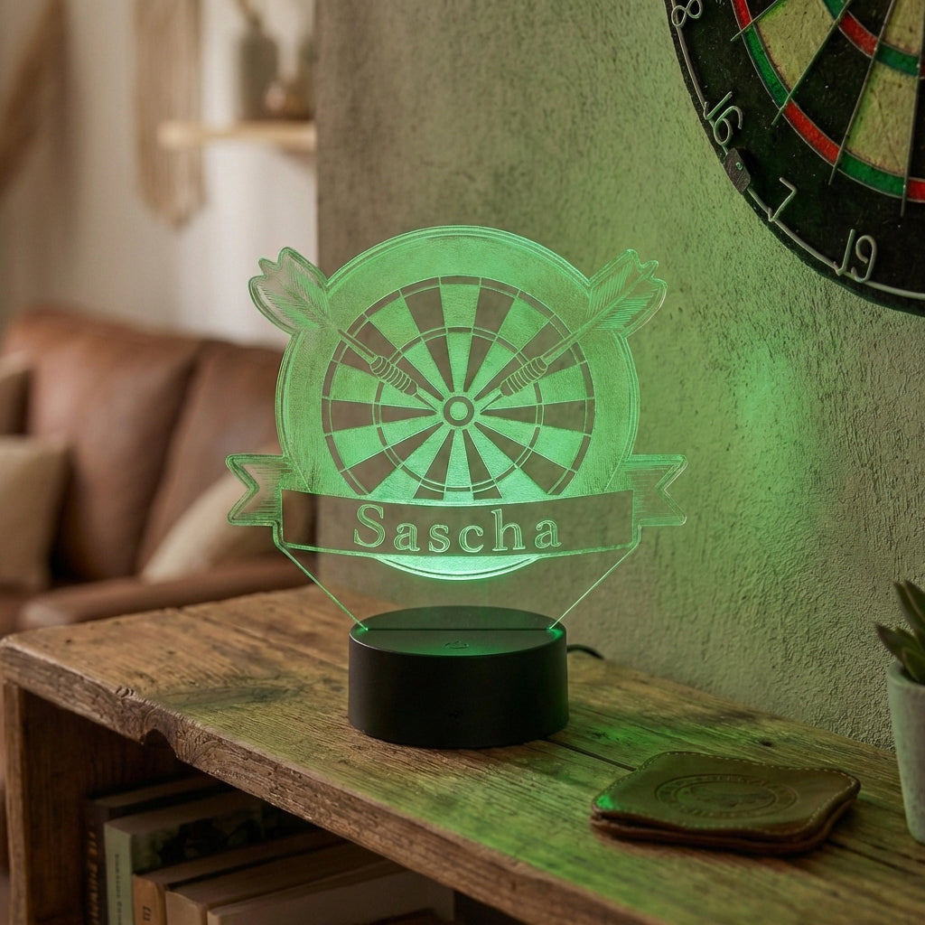 Personalisierte Acrylglas Tischleuchte - Dartscheibe