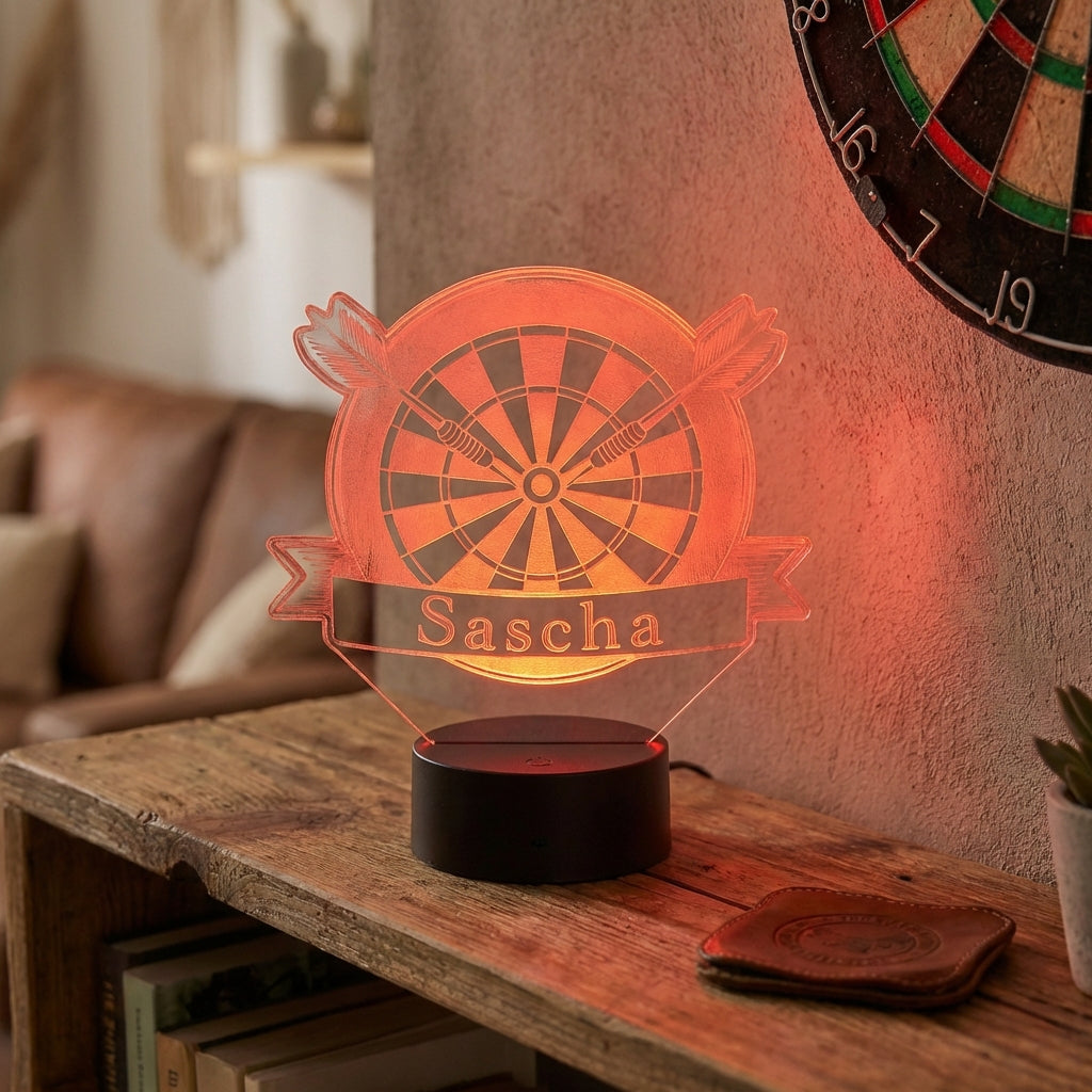 Personalisierte Acrylglas Tischleuchte - Dartscheibe