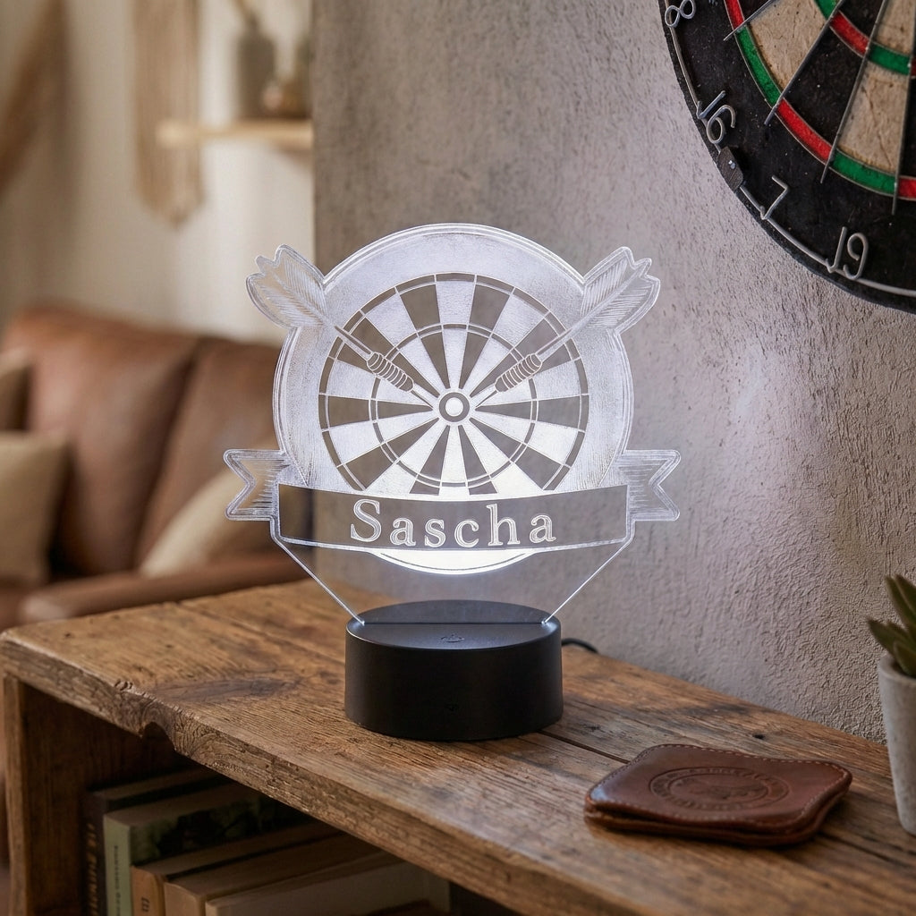 Personalisierte Acrylglas Tischleuchte - Dartscheibe