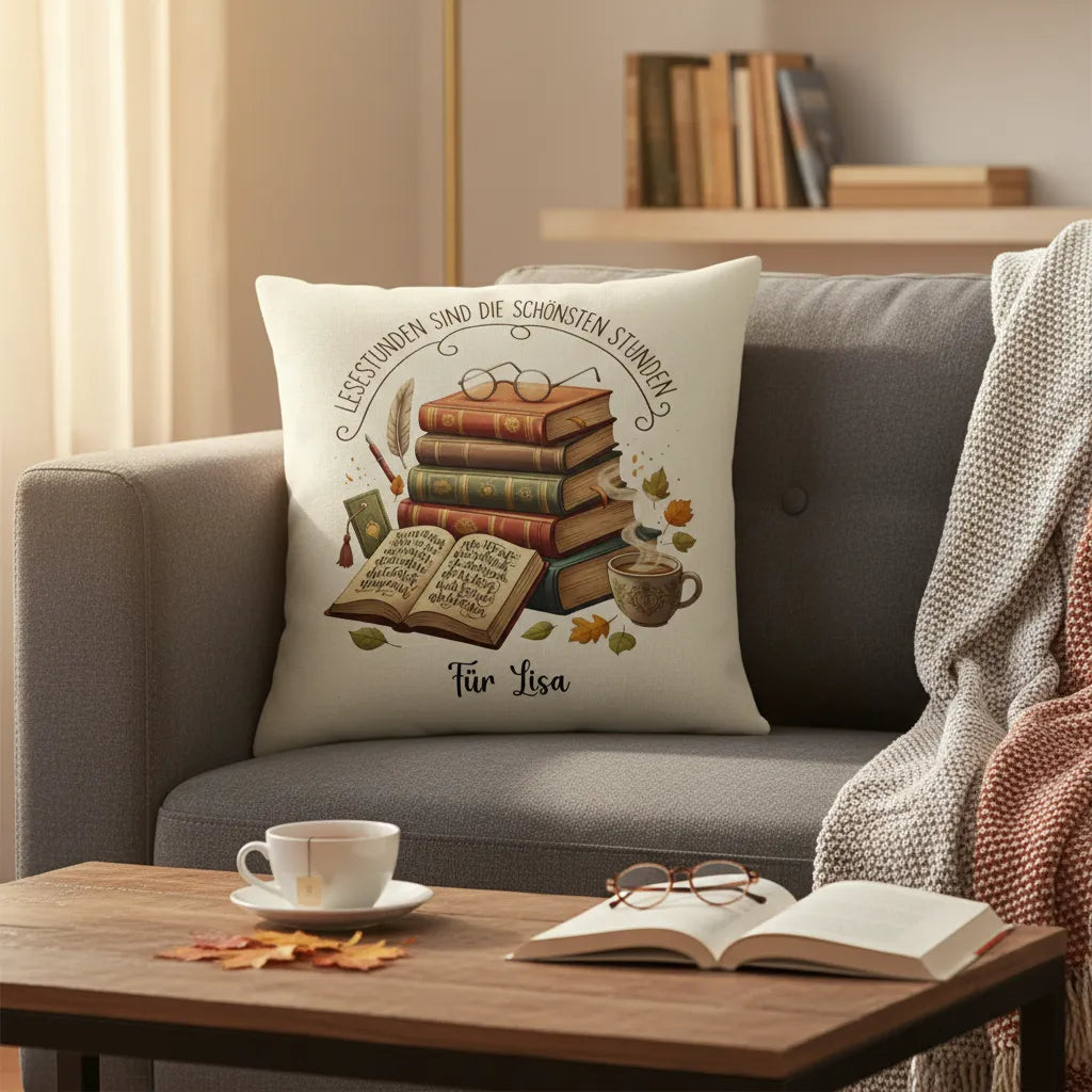 Kissenbezug für Leseratten mit Deinem Text